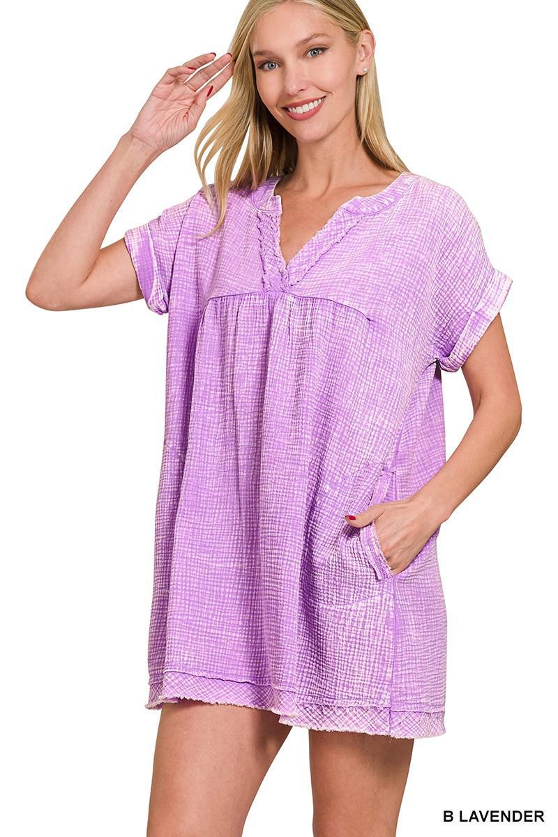 Asst Gauze Raw Edge V-neck Dress