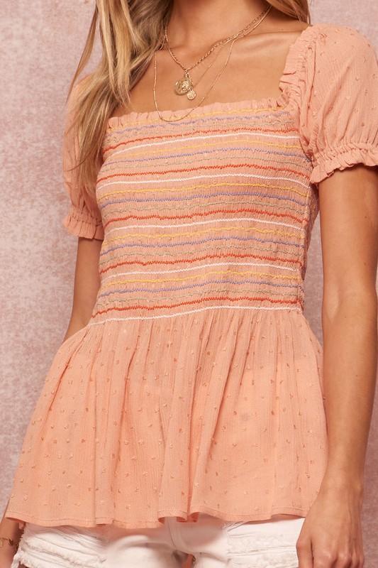 Peach S/S Smock Bodice Top