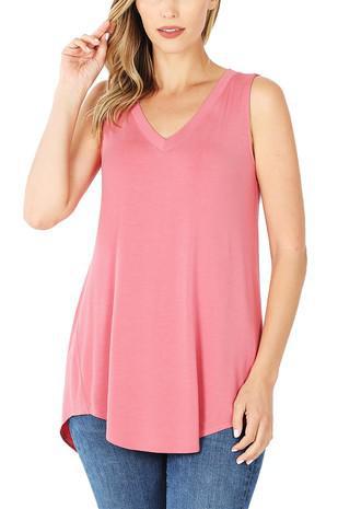 Hi/Low Slvless V-Neck Top
