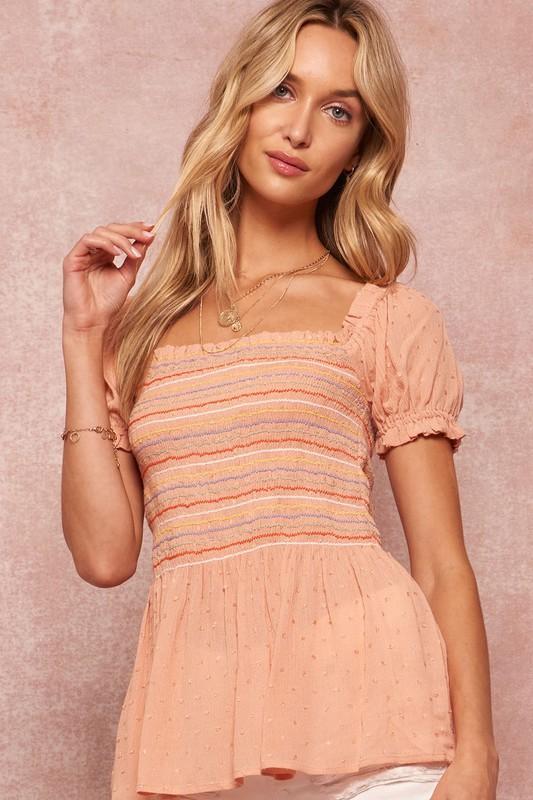 Peach S/S Smock Bodice Top