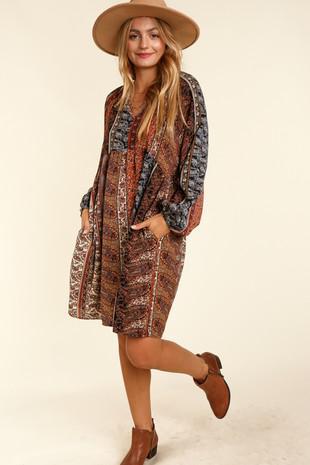 V-Neck Vintage Boho Dress