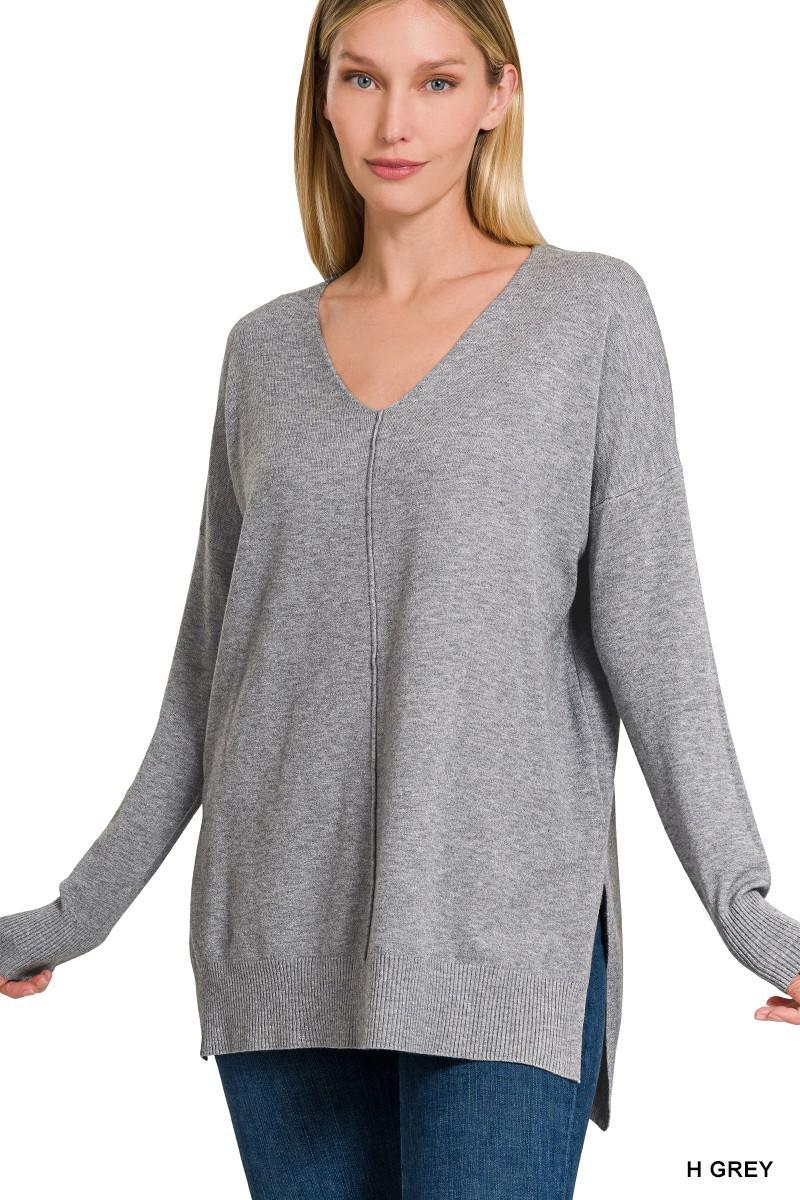 Hi-Low V-neck Swtr Grey