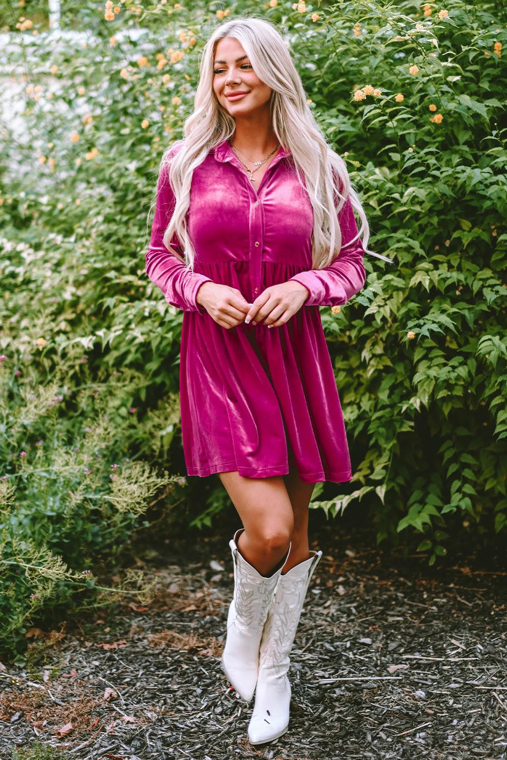 Pink Velvet Shirt Dress