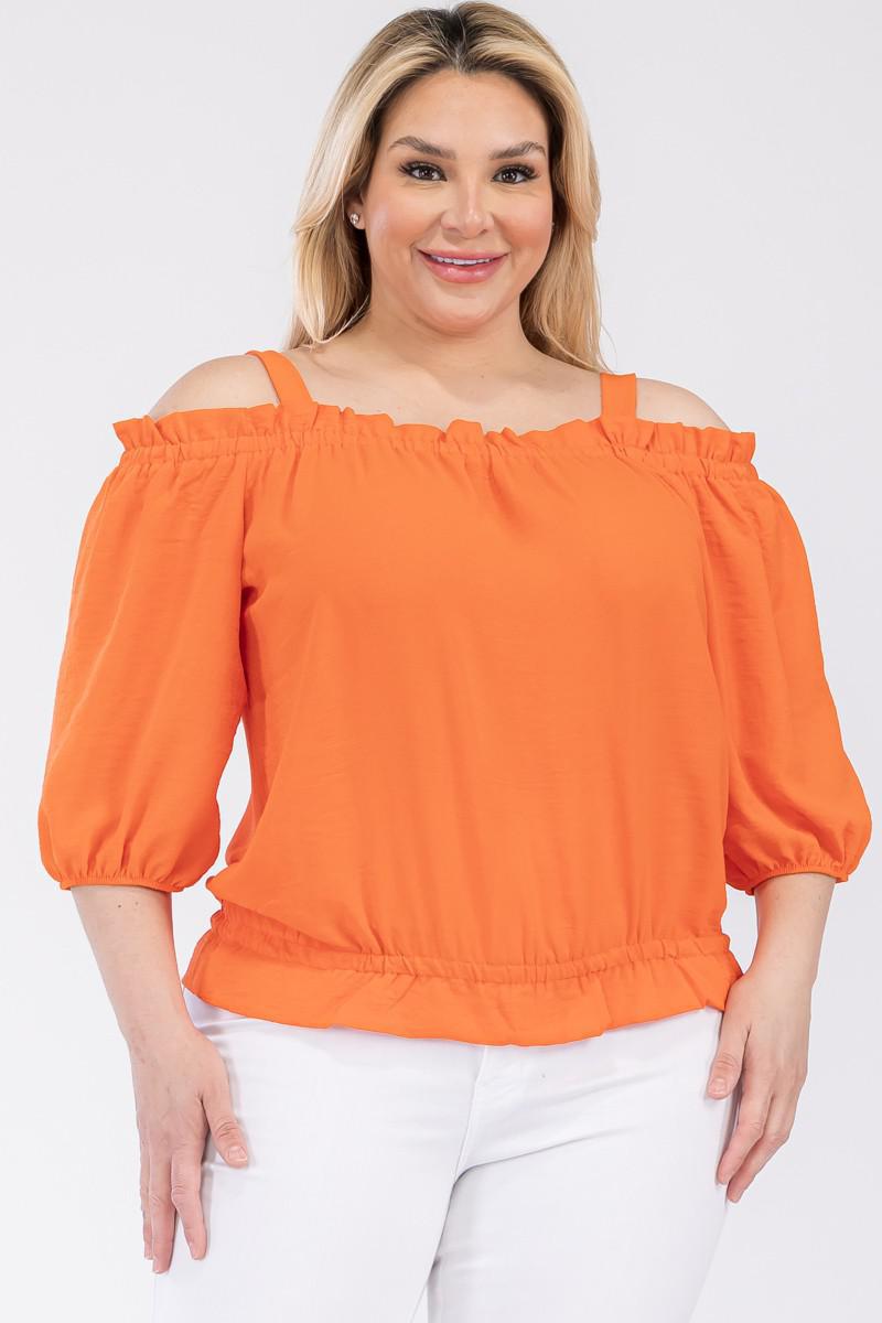 Curvy Orange Cold Shoulder Top