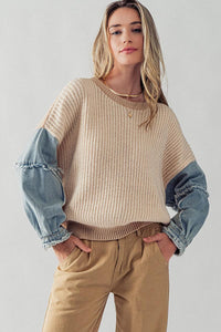 Denim Sleeve Knit Sweater