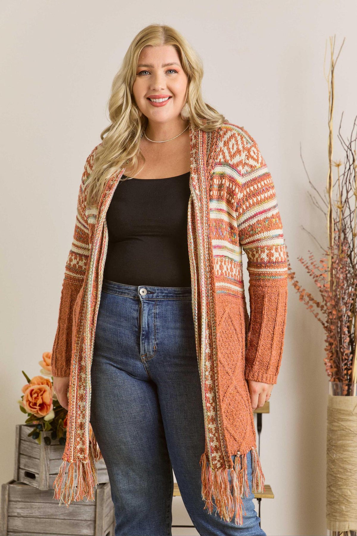 Tribal Aztec Cardi Rust