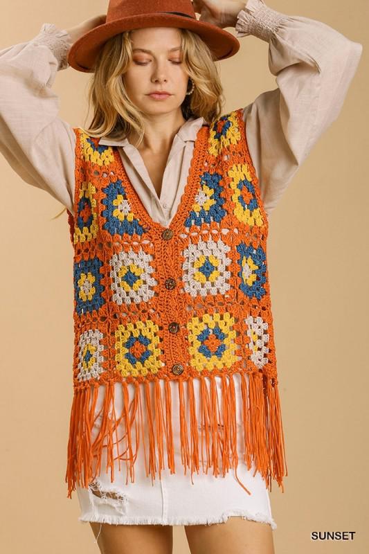 Groovy Crochet Vest w/ Fringe