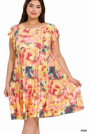 TIE DYE PRINT TIERED DRESS