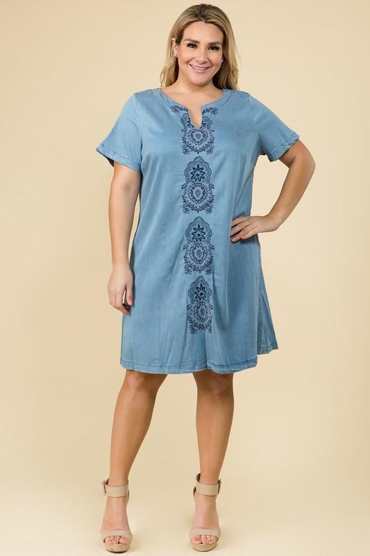 Denim Embroidry Dress