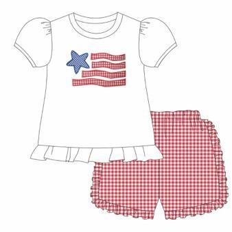 Patriotic Flag Embroidery Girl set