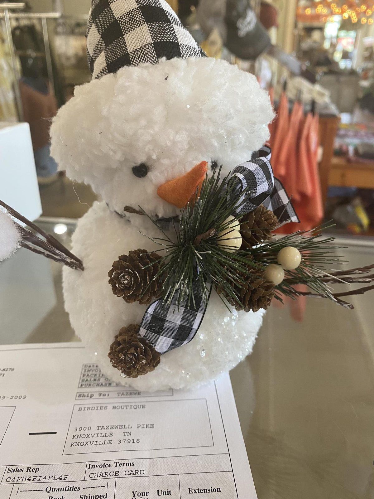 Foam Cotton Snowman w/ Buffalo Check
