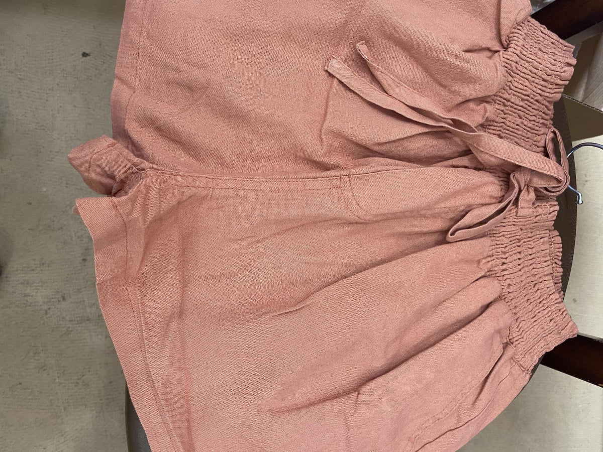 Pink Drawstring Smock Linen Shorts