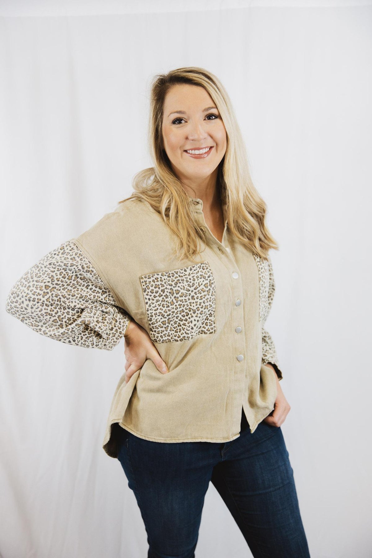 Leopard Print Sleeves Button Down