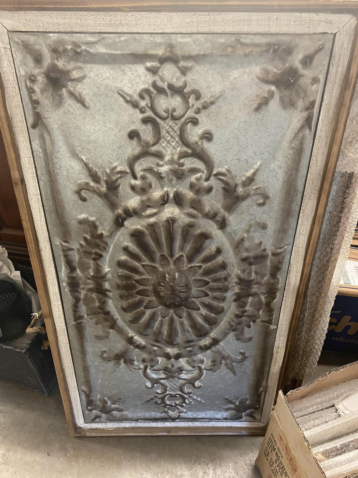 Metal Medallion Design w/ Wood Frame Wall Art