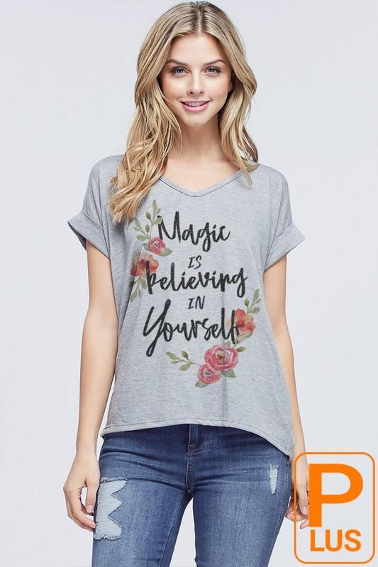 You are magic print top grey