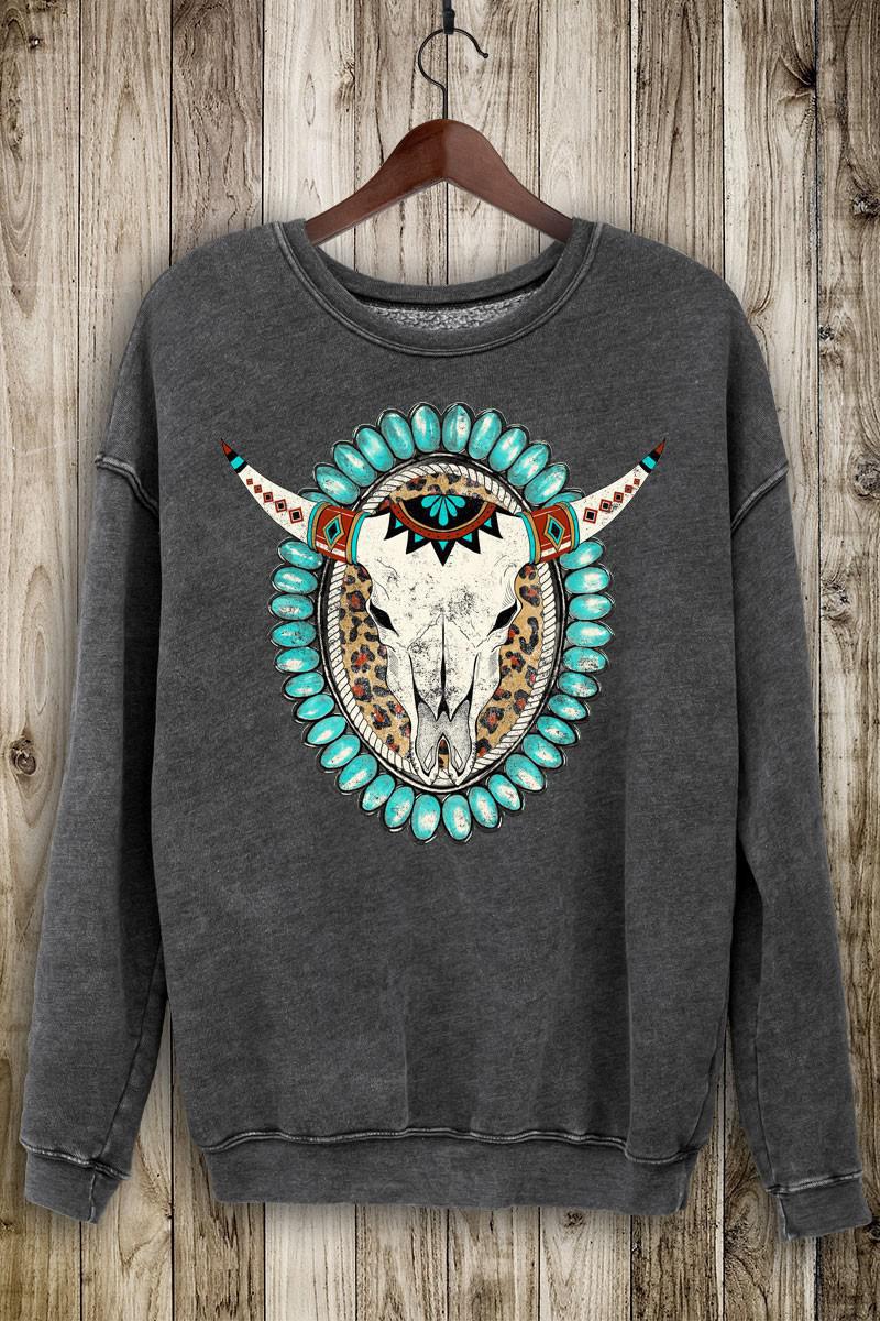 Boho Cow Skull Pullover