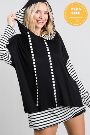 Stripe and Solid Hoodie