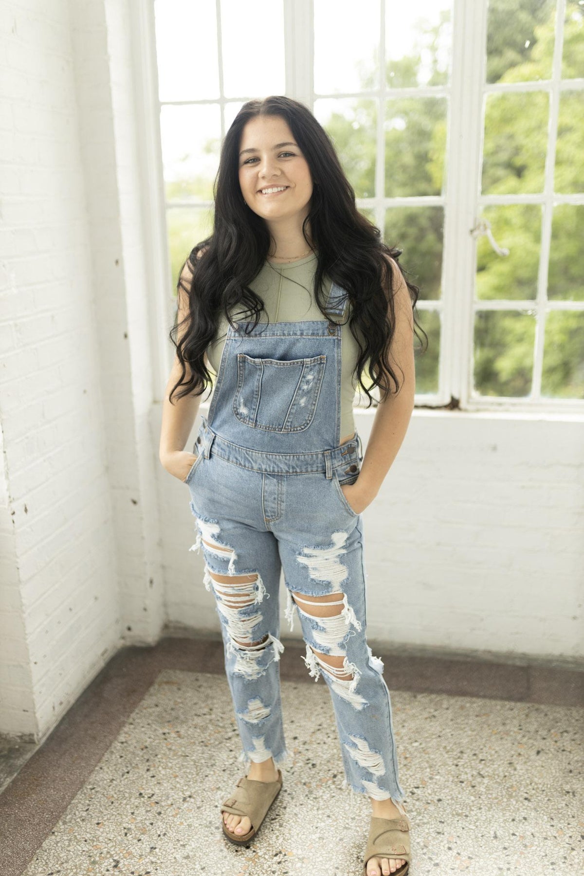 Denim Distressed Overalls