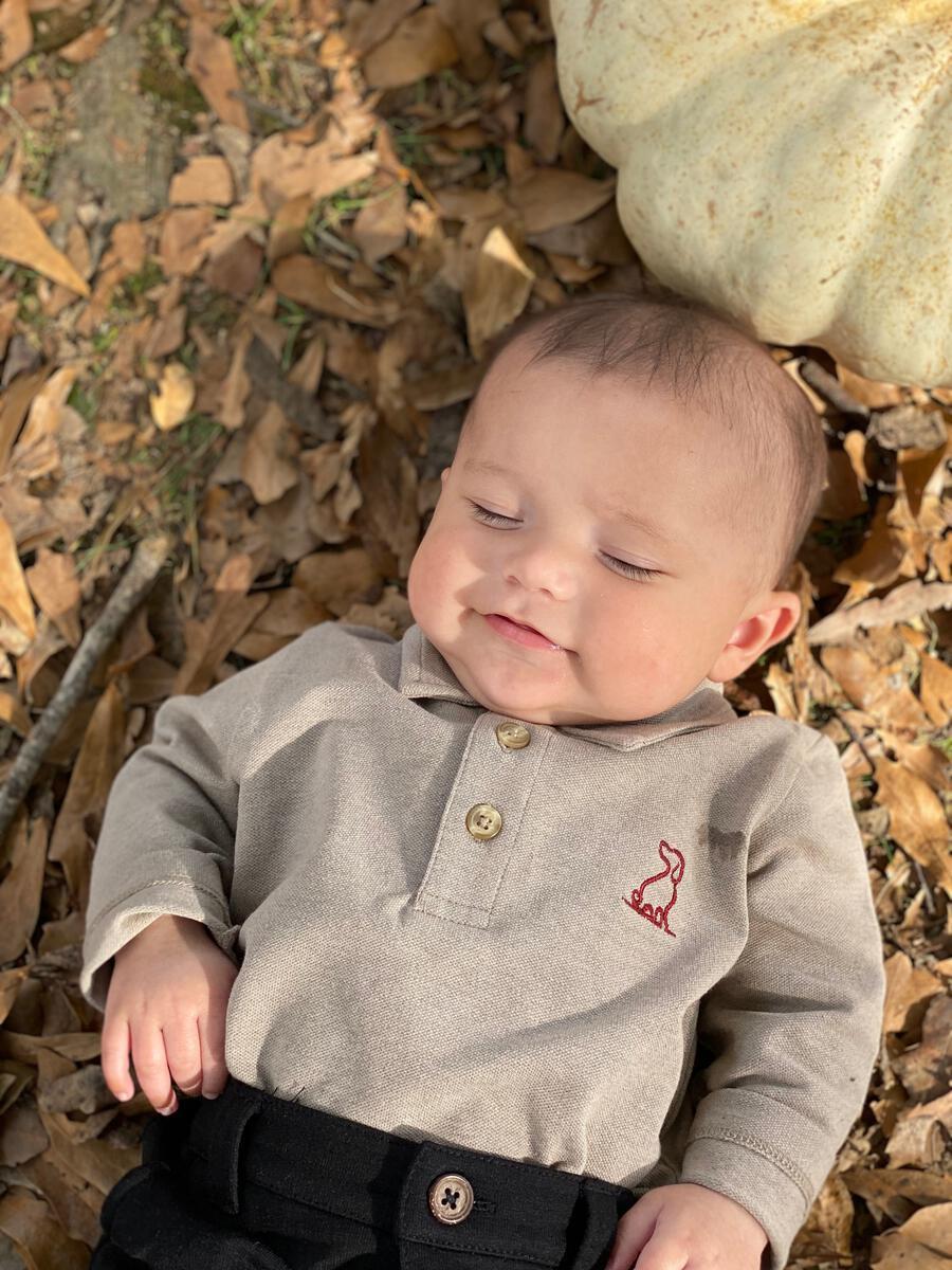 Seymour polo onesie mushroom