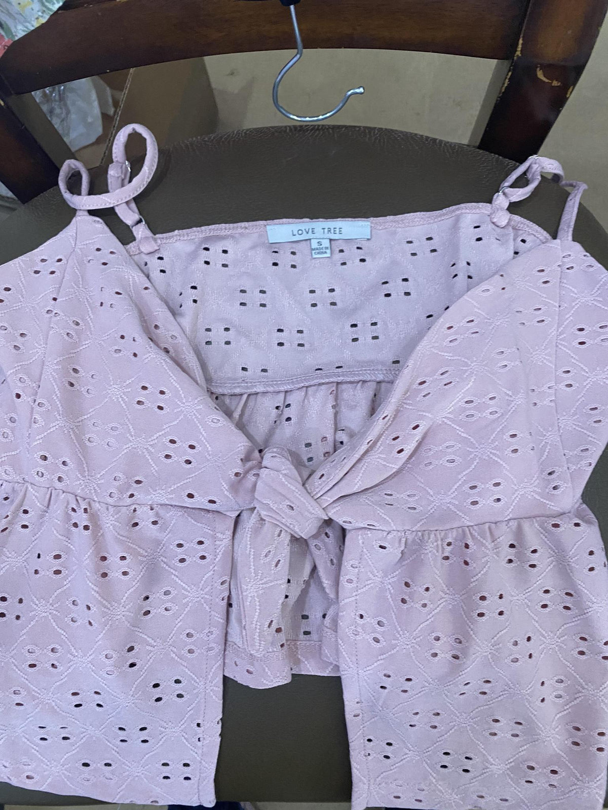 Light Blue Tie Front Eyelet Cami