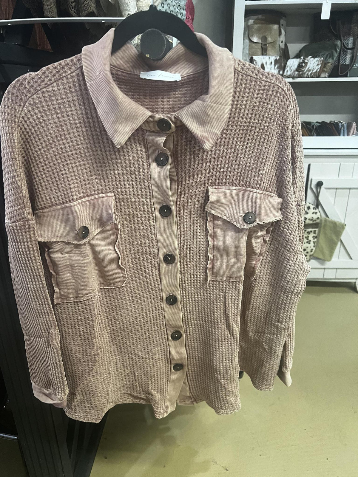 Pink Waffle Knit Button Down