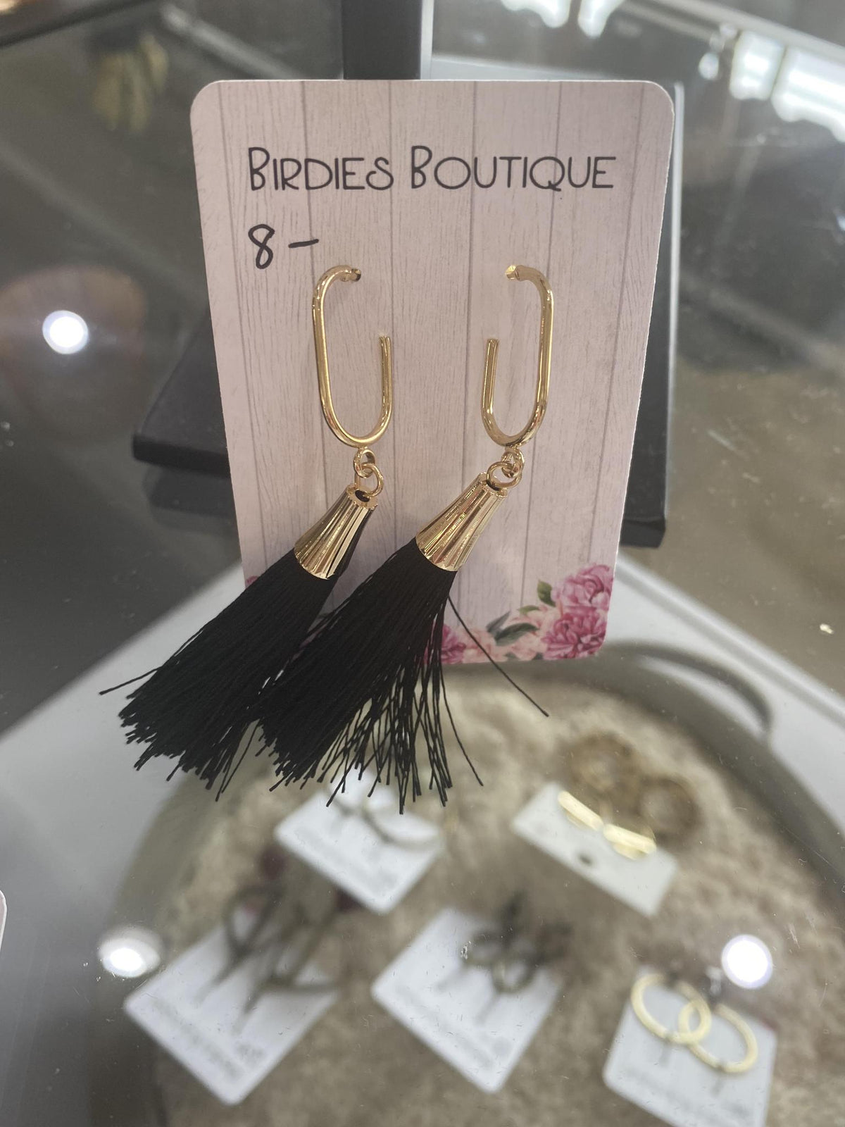 Gold Black Fringe Earring