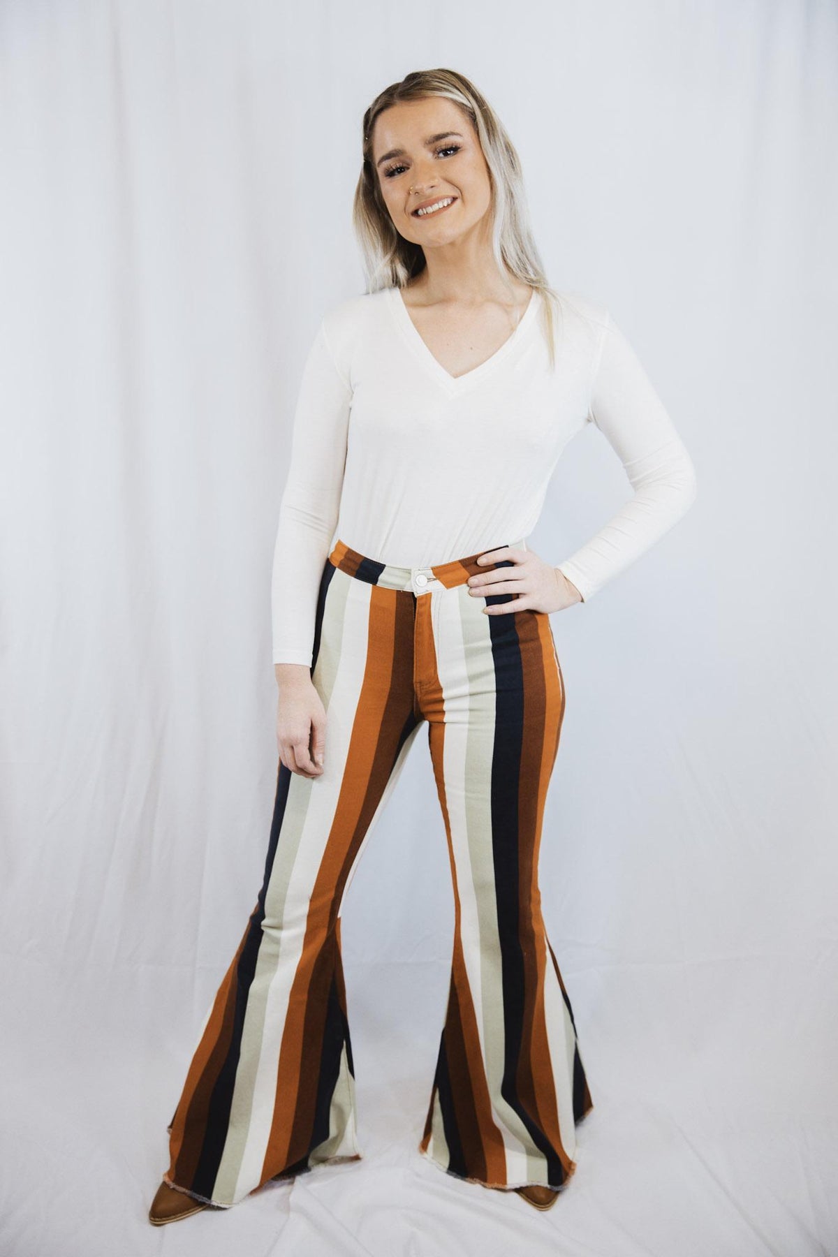 Multi Striped Bell Bottom Jean