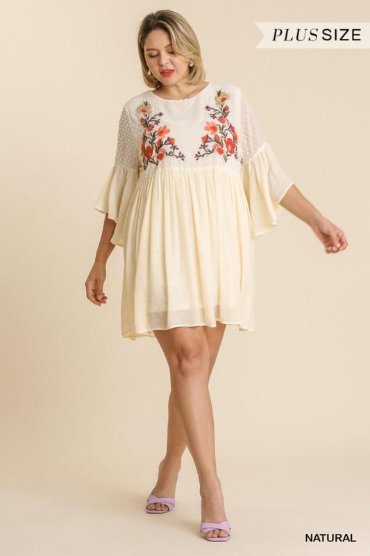 Floral Embrd Bell Slv Dress