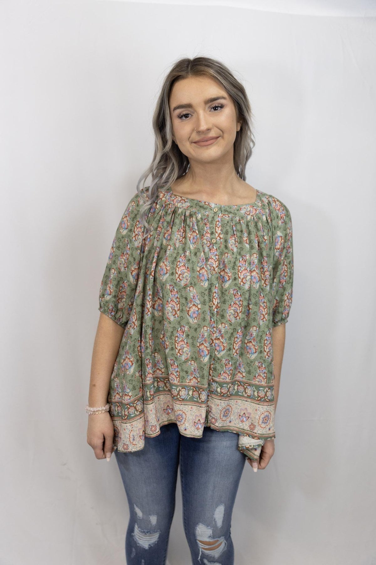 Sage Floral Top