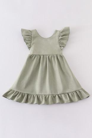 Green Suede Ruffle Dress
