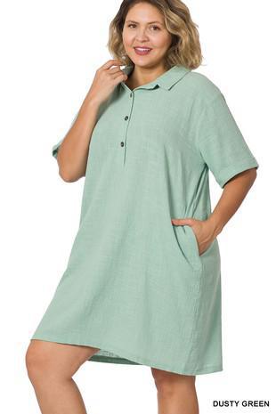 GAUZE BUTTON DOWN SHIRT DRESS