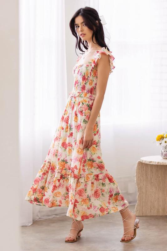 Ruffle Strap Smoked Midi